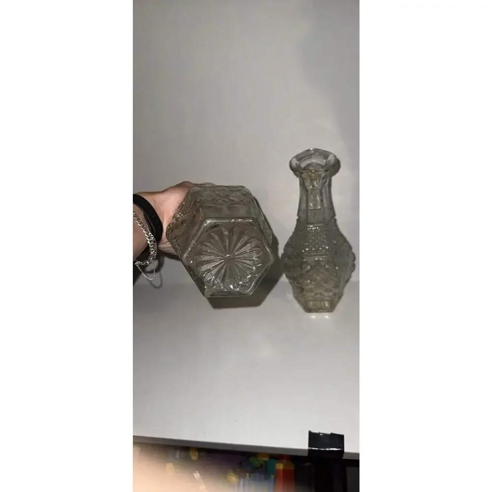 2 Vintage Anchor Hocking Wexford Pattern Glass Decanter NO STOPPERS